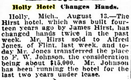 Holly Hotel - 1906 Article On Hotel Changing Hands